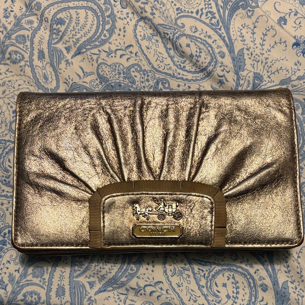 Coach Metallic Gold Leather Clutch Chain Crossbody